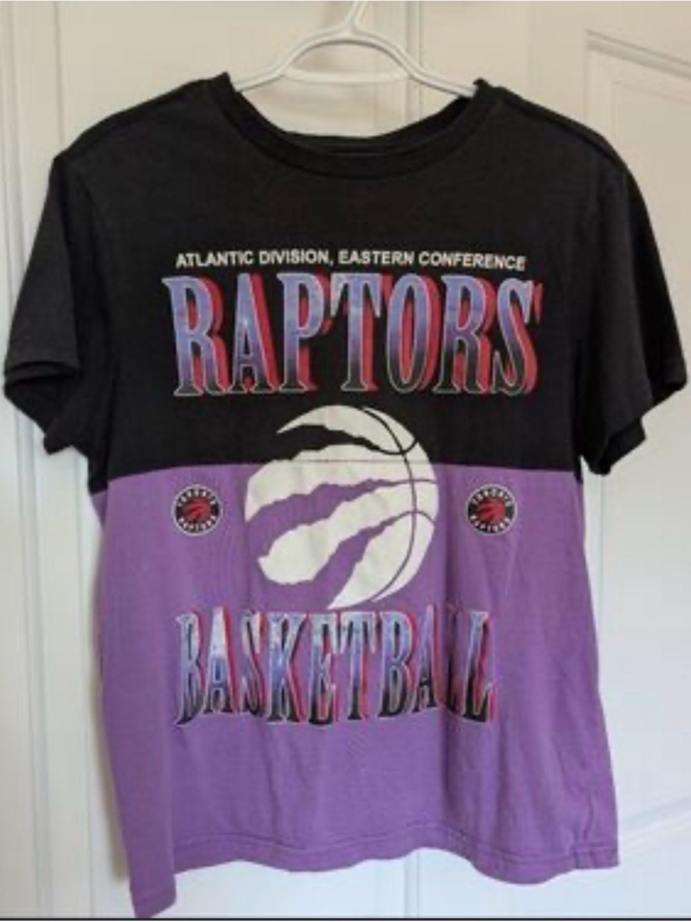 Vintage Raptors NBA Two-Tone Black & Purple Basketball T-Shirt Size Small